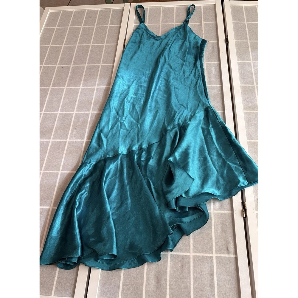 VTG 90s Victoria's Secret Emerald Satin Slip Midi Dress Sz M Fairy Asymmetrical - Picture 7 of 7